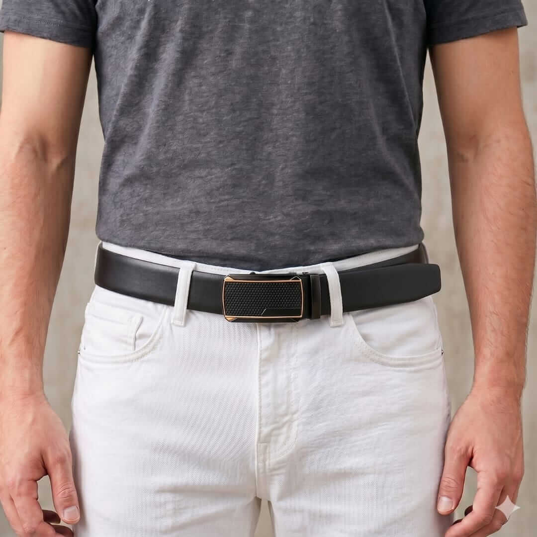 Mens 100% Genuine Leather Belt - VELARO Smooth Matte, KINGVAR Carbon-Texture Auto-Lock Buckle (Black & Brown Reversible) — Leather Belts for Men | THE MEN THING