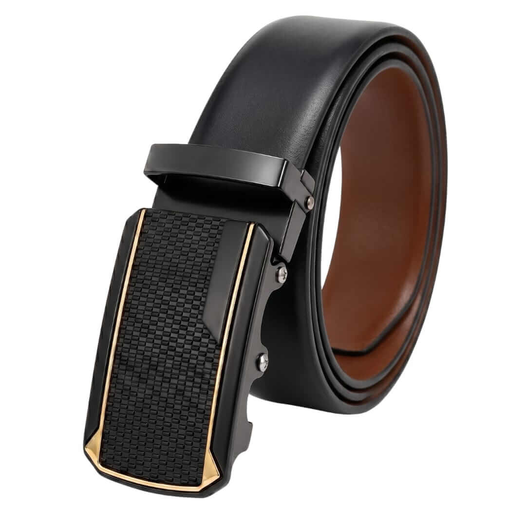 Mens 100% Genuine Leather Belt - VELARO Smooth Matte, KINGVAR Carbon-Texture Auto-Lock Buckle (Black & Brown Reversible) — Leather Belts for Men | THE MEN THING