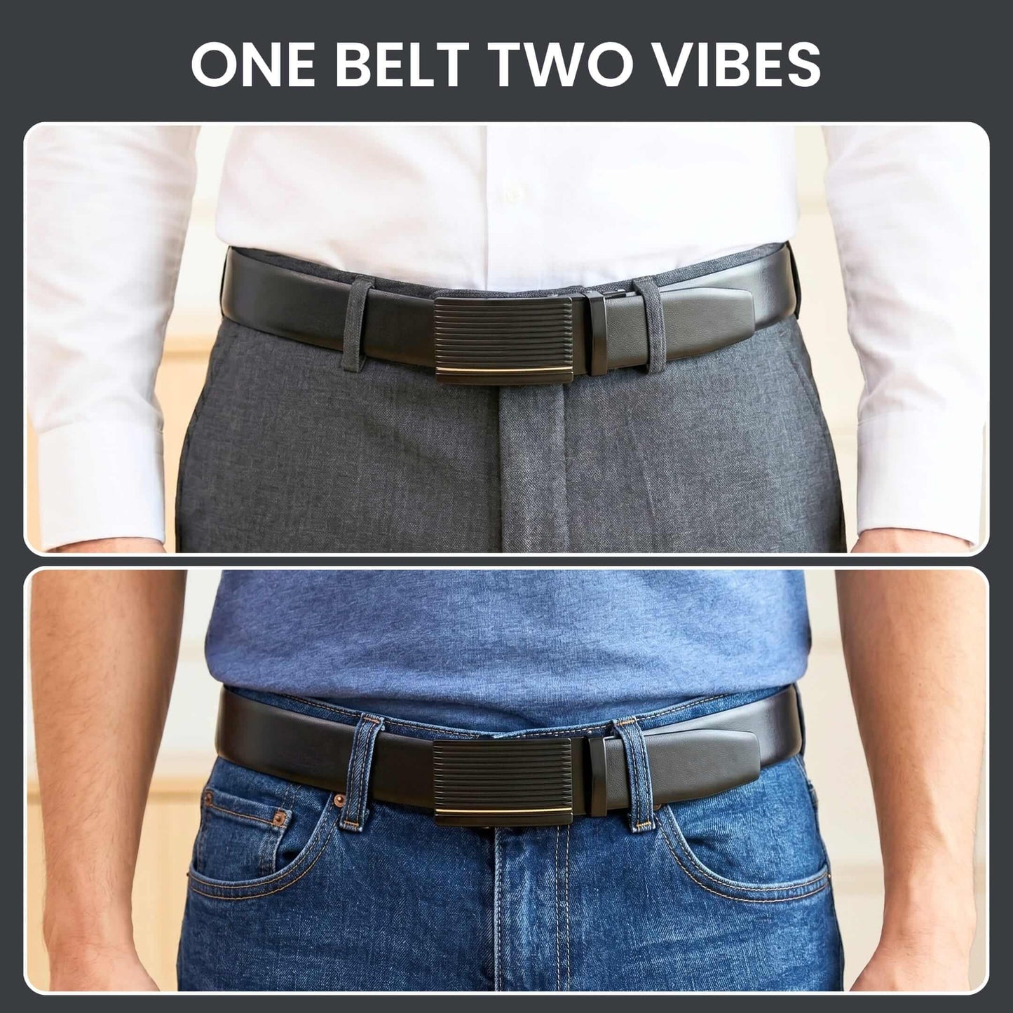 Mens 100% Genuine Leather Belt - VELARO Smooth Matte, DRAKO Ribbed Auto-Lock Buckle (Black & Brown Reversible) — Leather Belts for Men | THE MEN THING