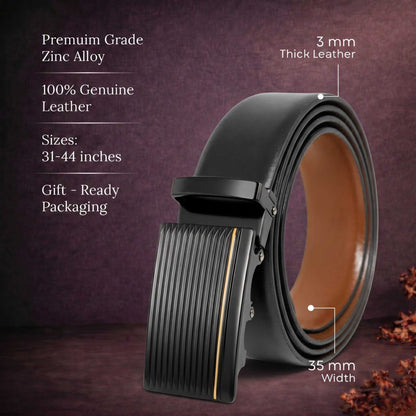 Mens 100% Genuine Leather Belt - VELARO Smooth Matte, DRAKO Ribbed Auto-Lock Buckle (Black & Brown Reversible) — Leather Belts for Men | THE MEN THING