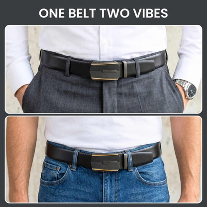 Mens 100% Genuine Leather Belt - VELARO Smooth Matte, REGALIX Textured Auto-Lock Buckle (Black & Brown Reversible) — Leather Belts for Men | THE MEN THING
