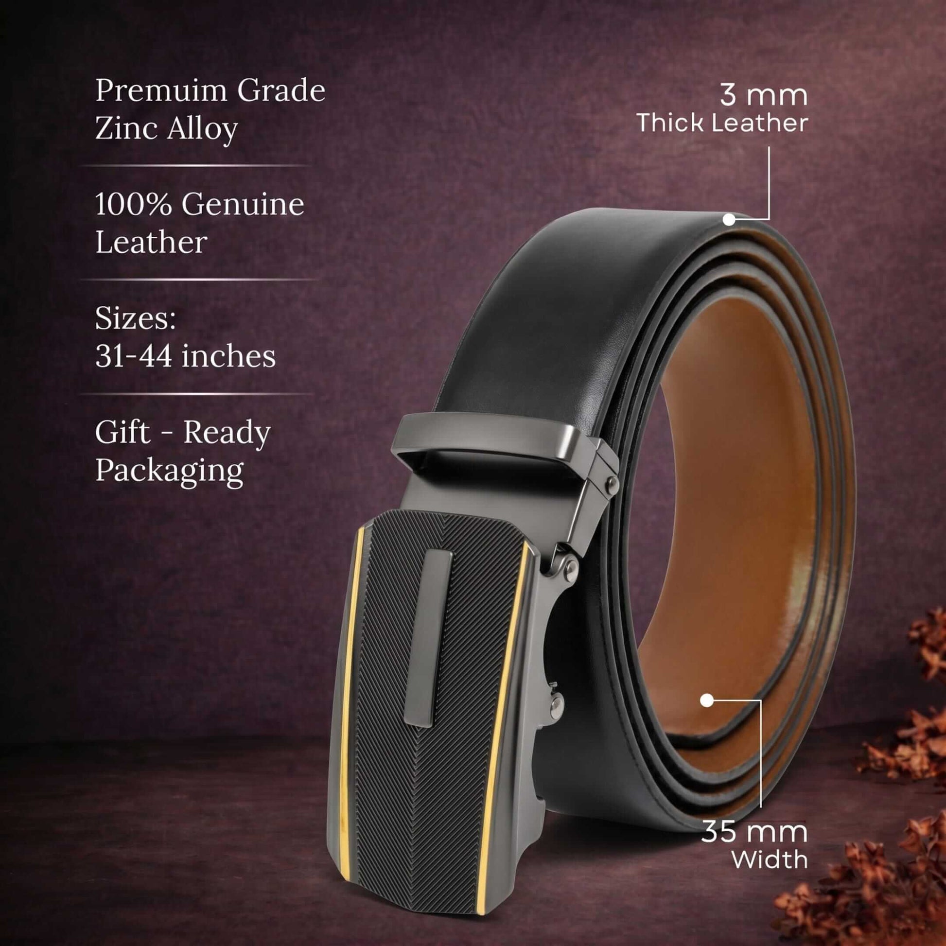 Mens 100% Genuine Leather Belt - VELARO Smooth Matte, REGALIX Textured Auto-Lock Buckle (Black & Brown Reversible) — Leather Belts for Men | THE MEN THING