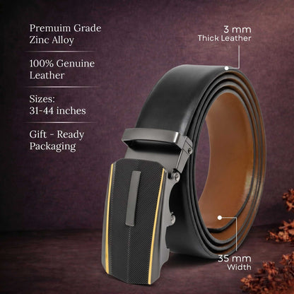 Mens 100% Genuine Leather Belt - VELARO Smooth Matte, REGALIX Textured Auto-Lock Buckle (Black & Brown Reversible) — Leather Belts for Men | THE MEN THING