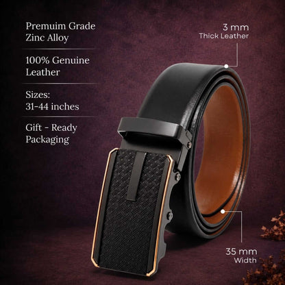 Mens 100% Genuine Leather Belt - VELARO Smooth Matte, KRYPT Basket-Weave Auto-Lock Buckle (Black & Brown Reversible) — Leather Belts for Men | THE MEN THING