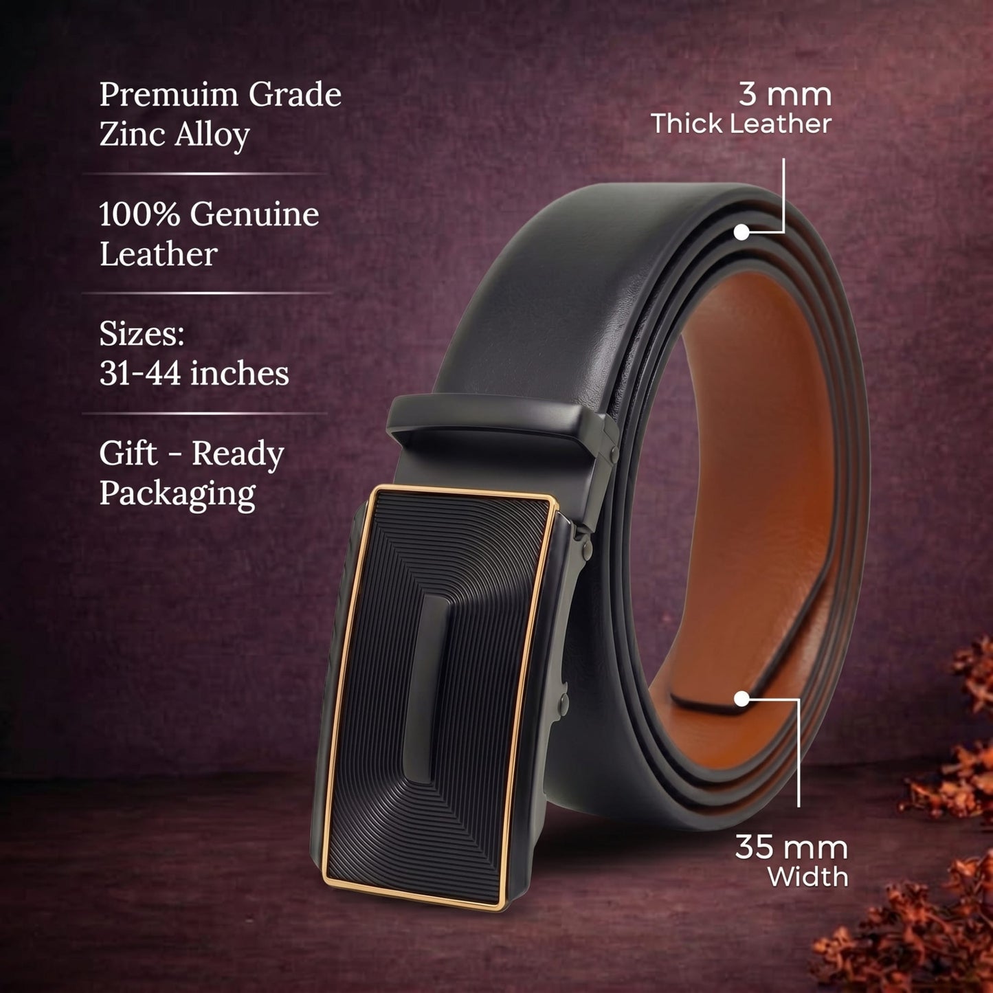 THE MEN THING Leather Belts Mens Genuine Leather Belt | 2 in 1 Reversible (Black & Brown) (1 Pc.) - VELARO