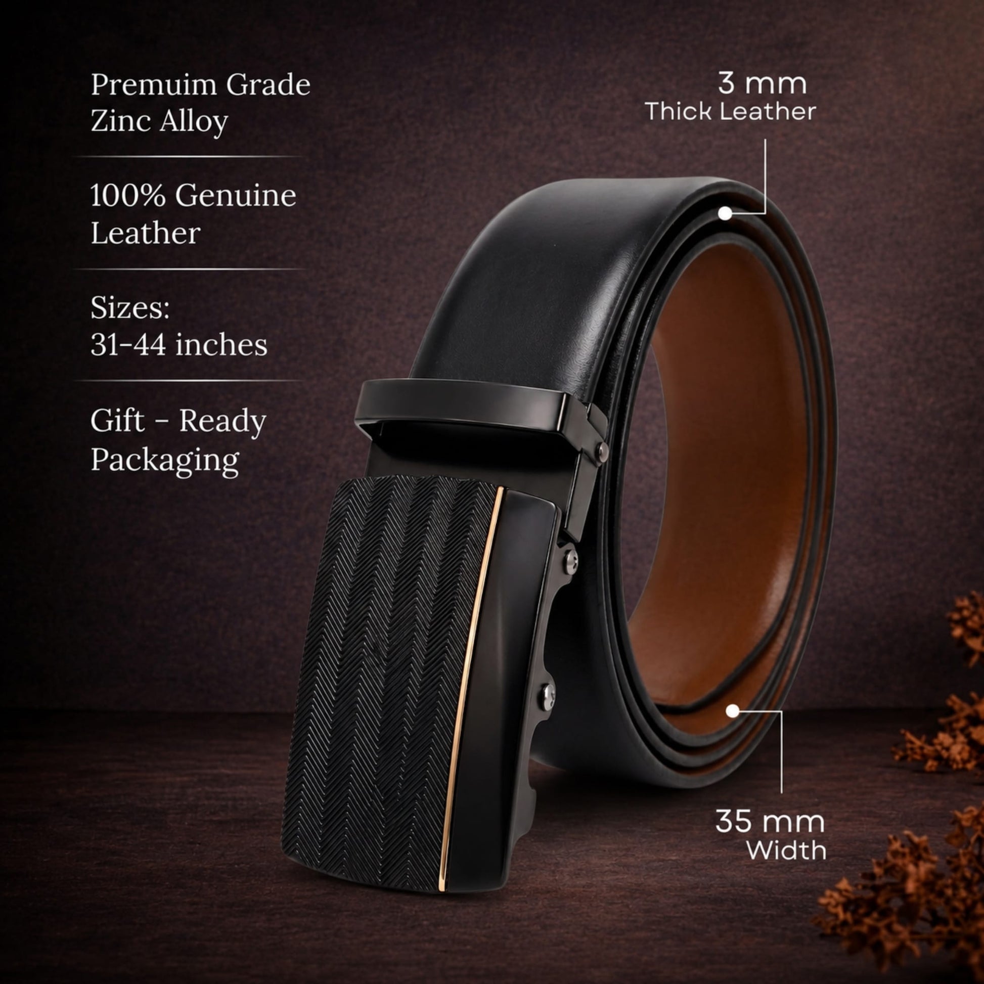 THE MEN THING Leather Belts Mens Genuine Leather Belt | 2 in 1 Reversible (Black & Brown) (1 Pc.) - VELARO
