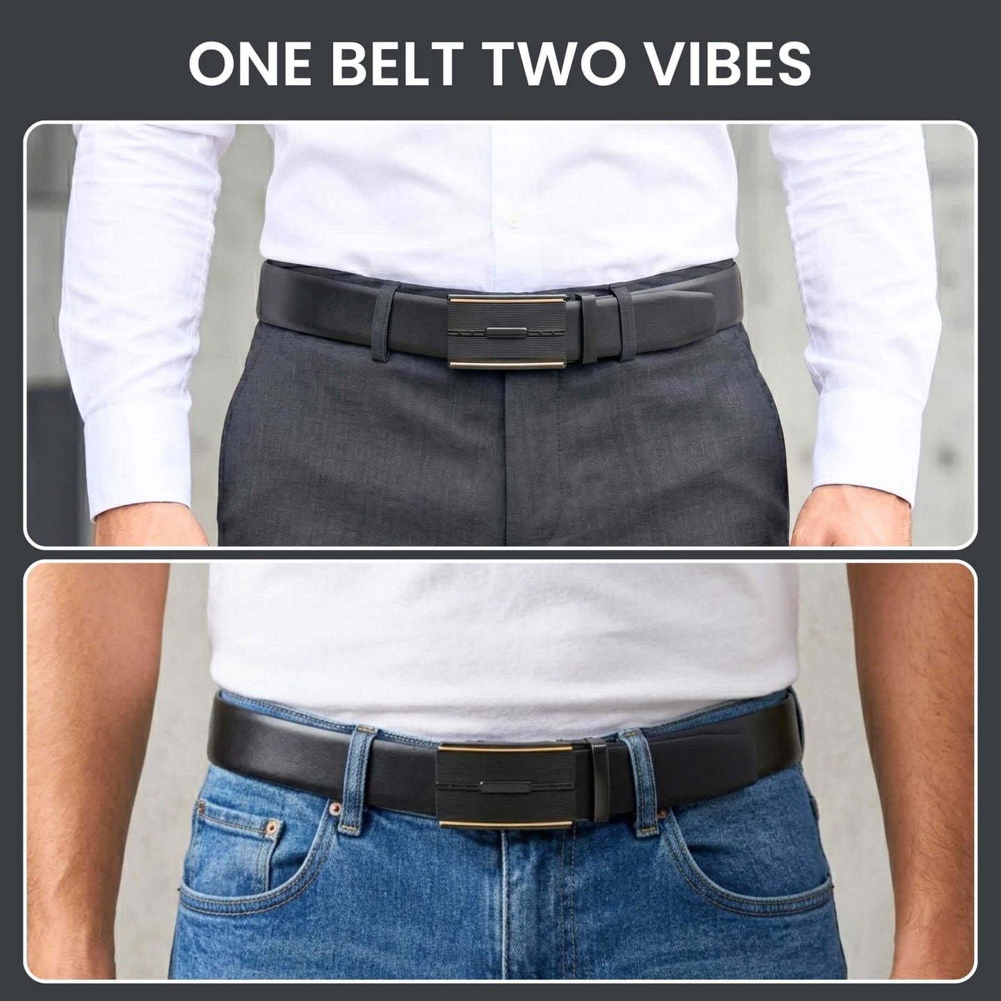 Mens 100% Genuine Leather Belt - VELARO Smooth Matte, VITARO Cross-Hatch Auto-Lock Buckle (Black & Brown Reversible) — Leather Belts for Men | THE MEN THING