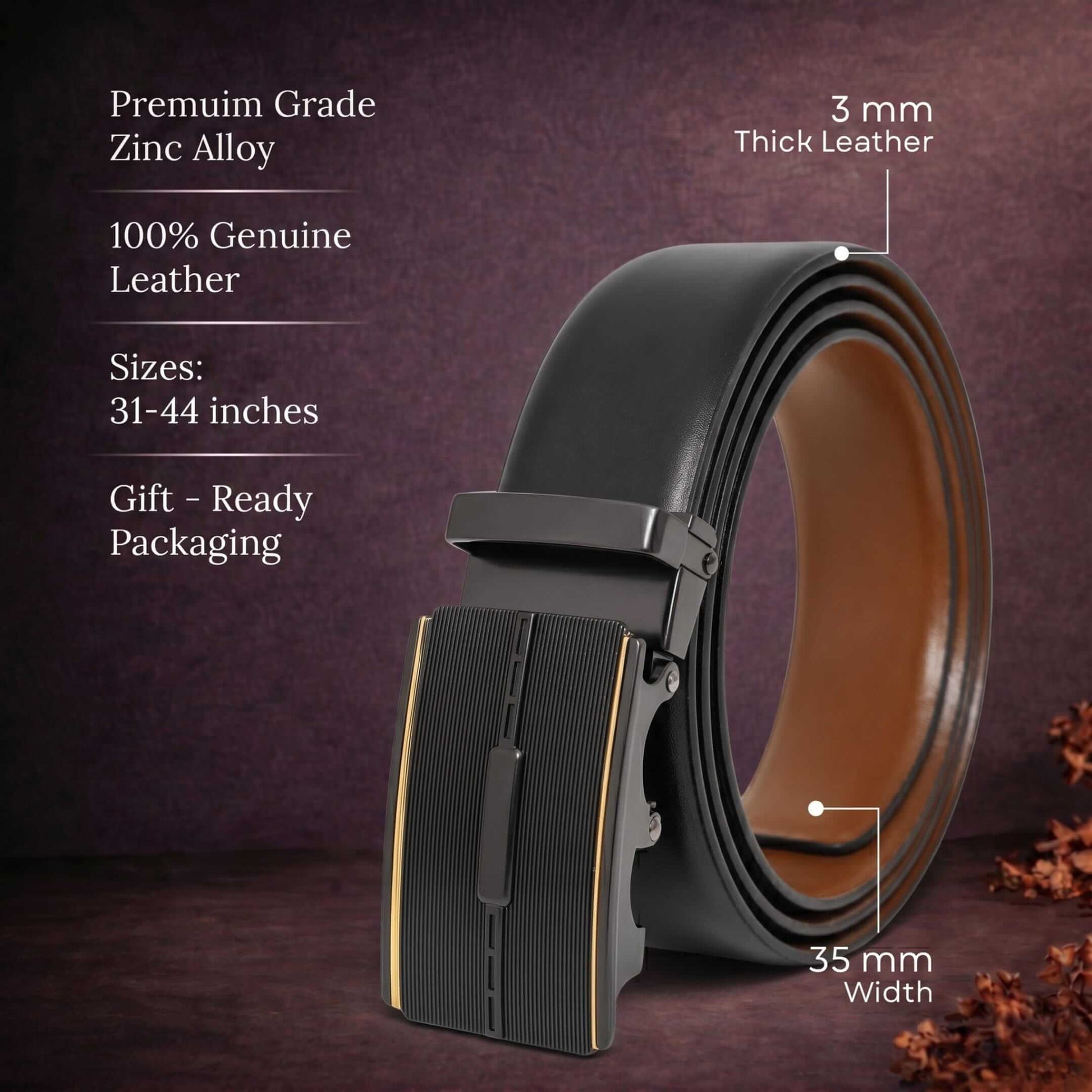 Mens 100% Genuine Leather Belt - VELARO Smooth Matte, VITARO Cross-Hatch Auto-Lock Buckle (Black & Brown Reversible) — Leather Belts for Men | THE MEN THING