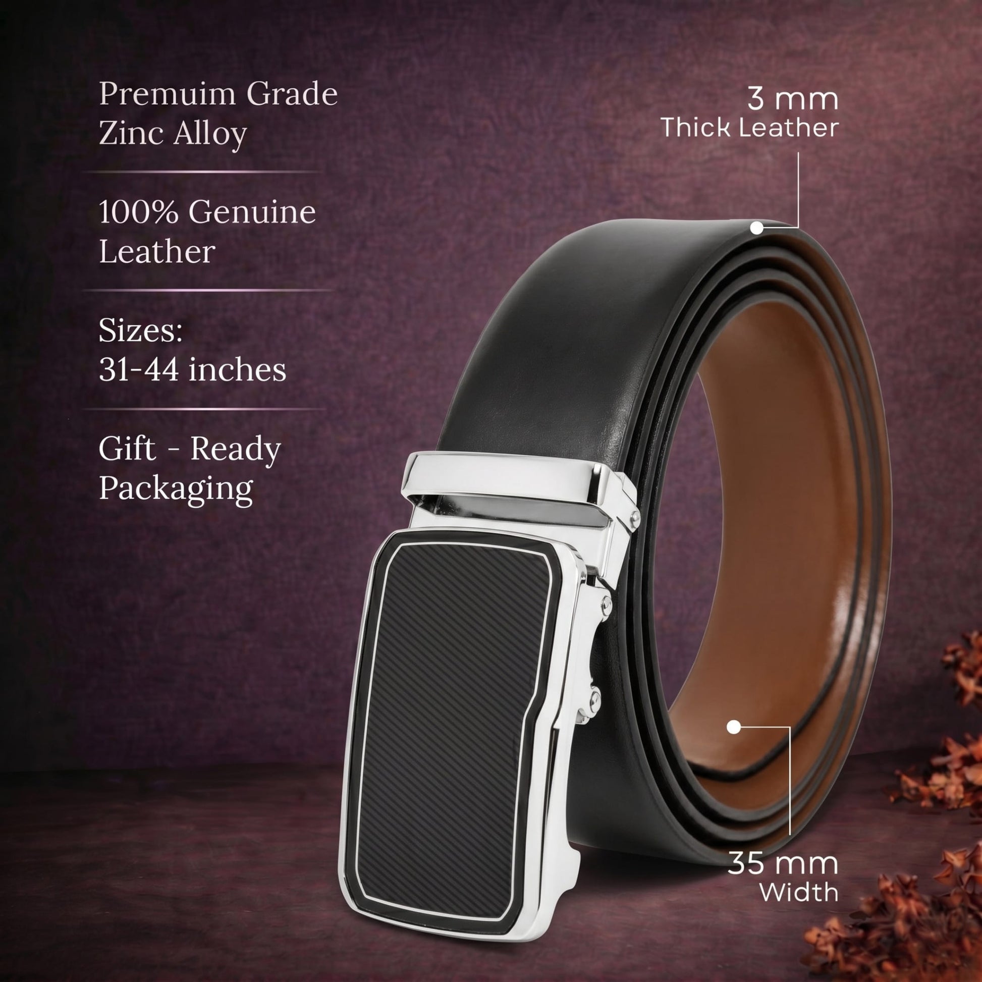 THE MEN THING Leather Belts Mens Genuine Leather Belt | 2 in 1 Reversible (Black & Brown) (1 Pc.) - VELARO