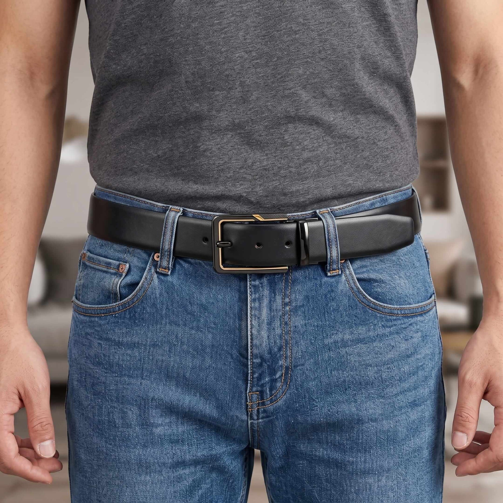 THE MEN THING Leather Belts Mens Genuine Leather Belt | 2 in 1 Reversible (Black & Brown) (1 Pc.) - VELARO -BRAVIX