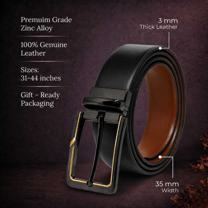 THE MEN THING Leather Belts Mens Genuine Leather Belt | 2 in 1 Reversible (Black & Brown) (1 Pc.) - VELARO -BRAVIX