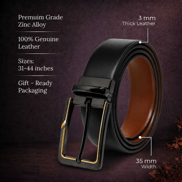 Mens Genuine Leather Belt | 2 in 1 Reversible (Black & Brown) (1 Pc.) - VELARO -BRAVIX
