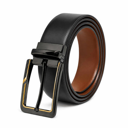 THE MEN THING Leather Belts Mens Genuine Leather Belt | 2 in 1 Reversible (Black & Brown) (1 Pc.) - VELARO -BRAVIX