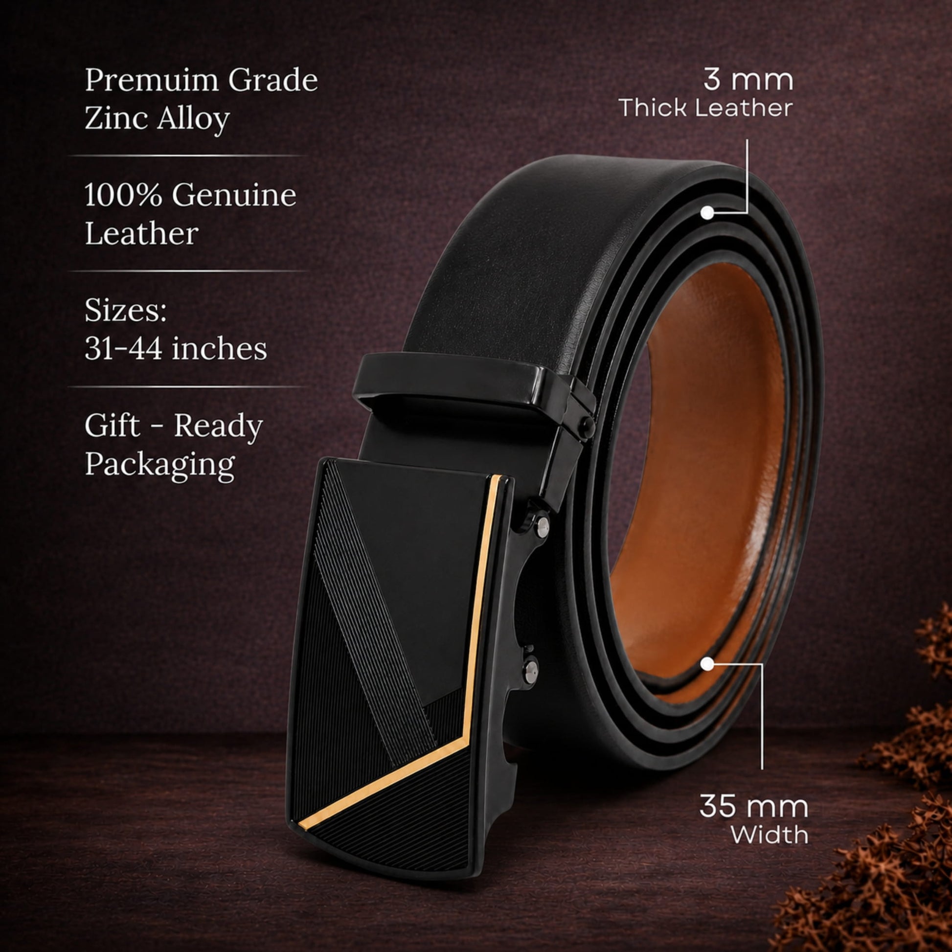 THE MEN THING Leather Belts Mens Genuine Leather Belt | 2 in 1 Reversible (Black & Brown) (1 Pc.) - VELARO - NOCTIS