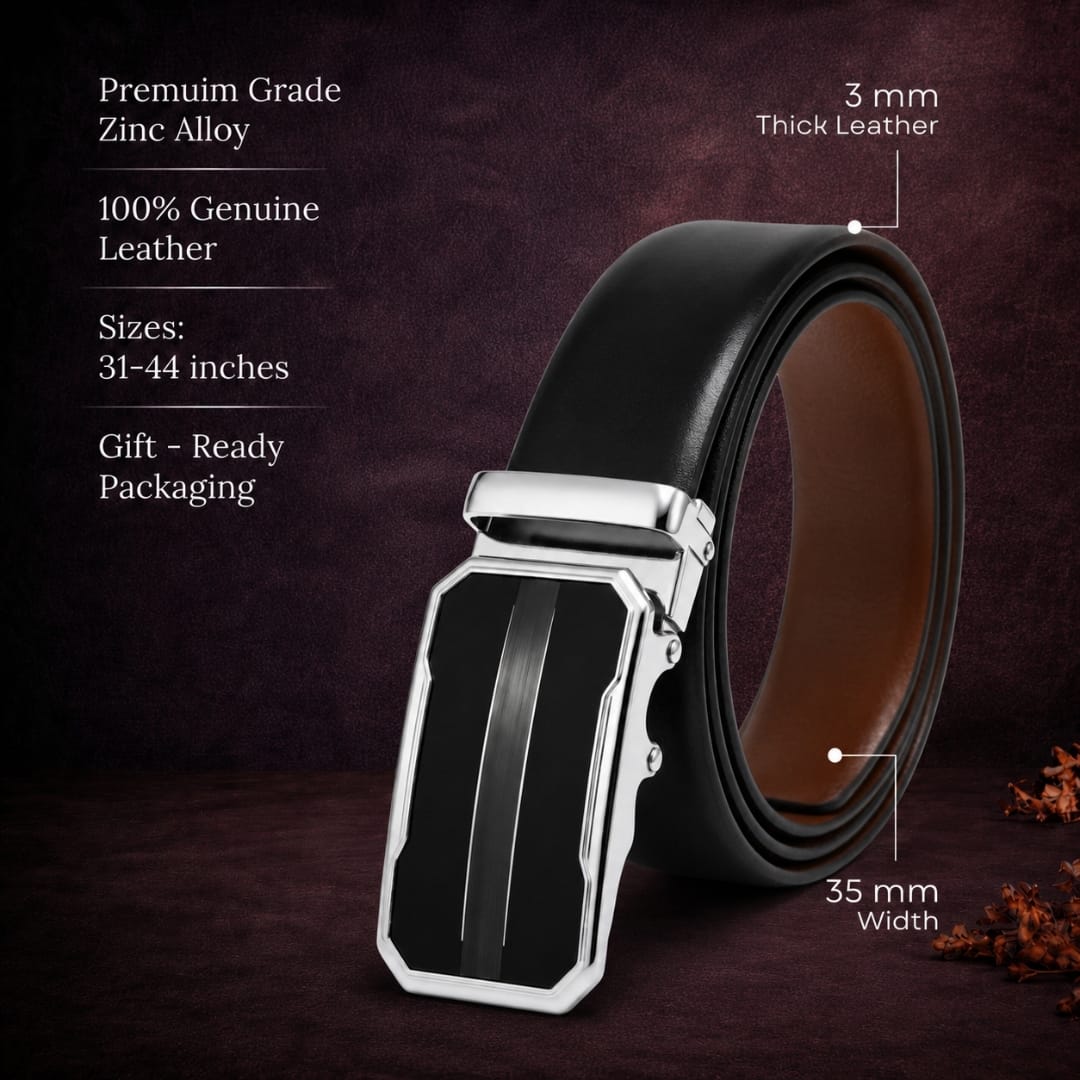 THE MEN THING Leather Belts Mens Genuine Leather Belt | 2 in 1 Reversible (Black & Brown) (1 Pc.) - VELARO-OVRIS