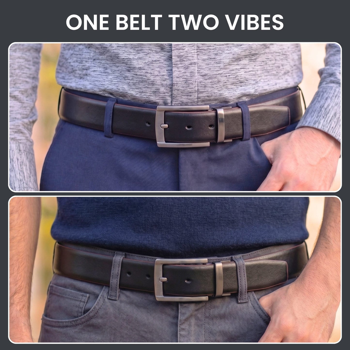 THE MEN THING Leather Belts Mens Genuine Leather Belt | 2 in 1 Reversible (Black & Brown) (1 Pc.) - VELARO -PIVOT