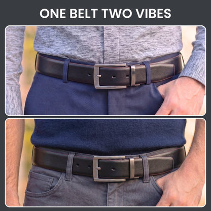 THE MEN THING Leather Belts Mens Genuine Leather Belt | 2 in 1 Reversible (Black & Brown) (1 Pc.) - VELARO -PIVOT