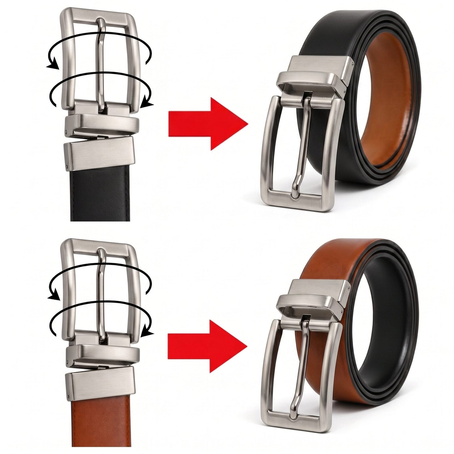 THE MEN THING Leather Belts Mens Genuine Leather Belt | 2 in 1 Reversible (Black & Brown) (1 Pc.) - VELARO -PIVOT