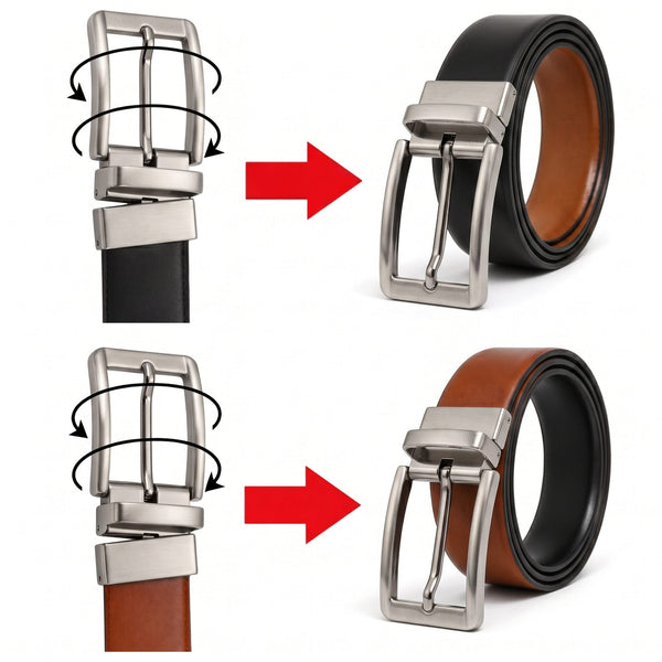 Mens Genuine Leather Belt | 2 in 1 Reversible (Black & Brown) (1 Pc.) - VELARO -PIVOT