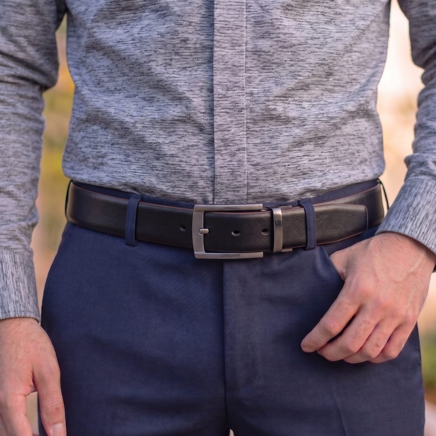 THE MEN THING Leather Belts Mens Genuine Leather Belt | 2 in 1 Reversible (Black & Brown) (1 Pc.) - VELARO -PIVOT