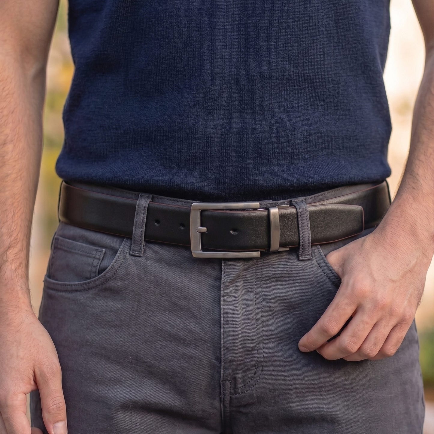 THE MEN THING Leather Belts Mens Genuine Leather Belt | 2 in 1 Reversible (Black & Brown) (1 Pc.) - VELARO -PIVOT