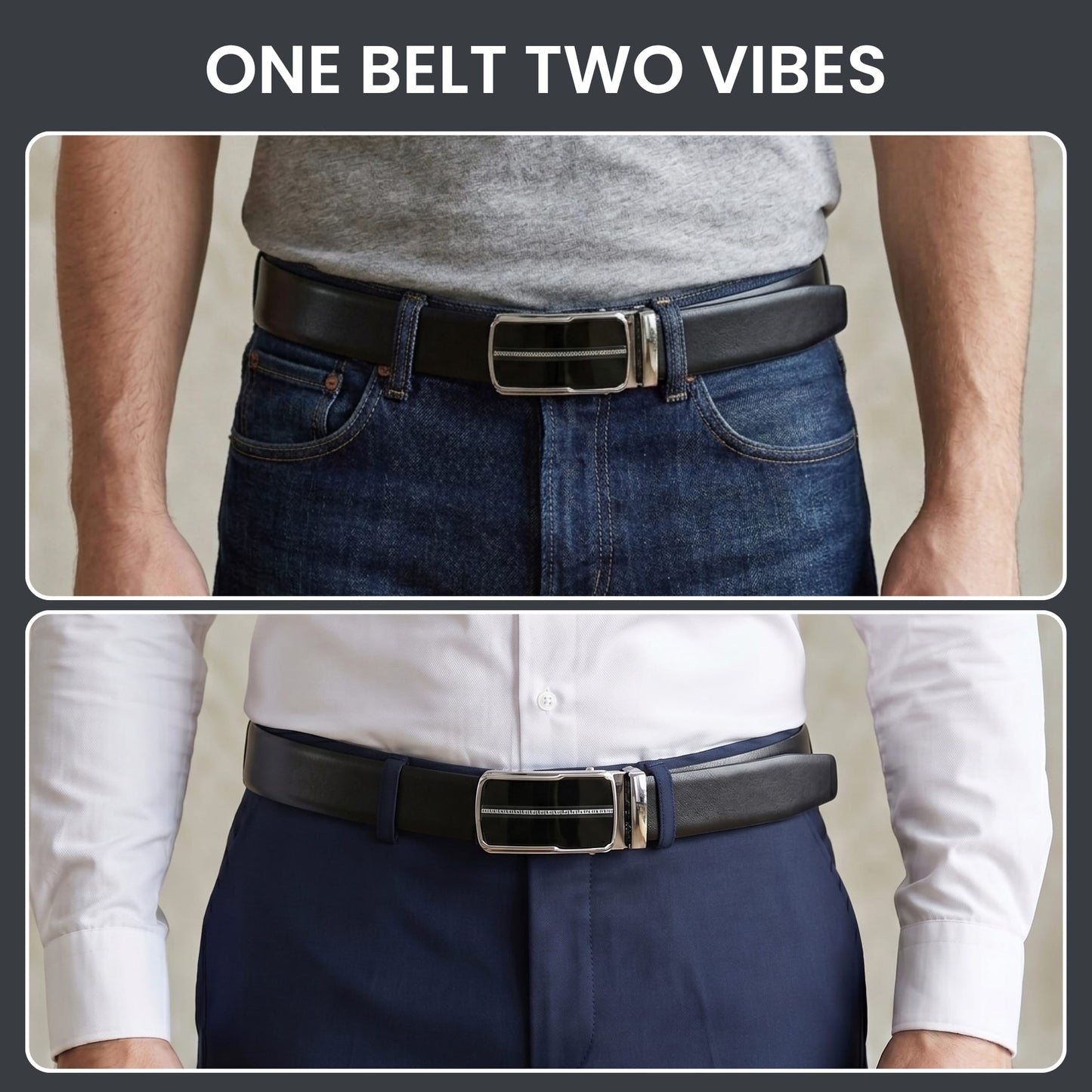 THE MEN THING Leather Belts Mens Genuine Leather Belt | 2 in 1 Reversible (Black & Brown) (1 Pc.) - VELARO-ROYVIC