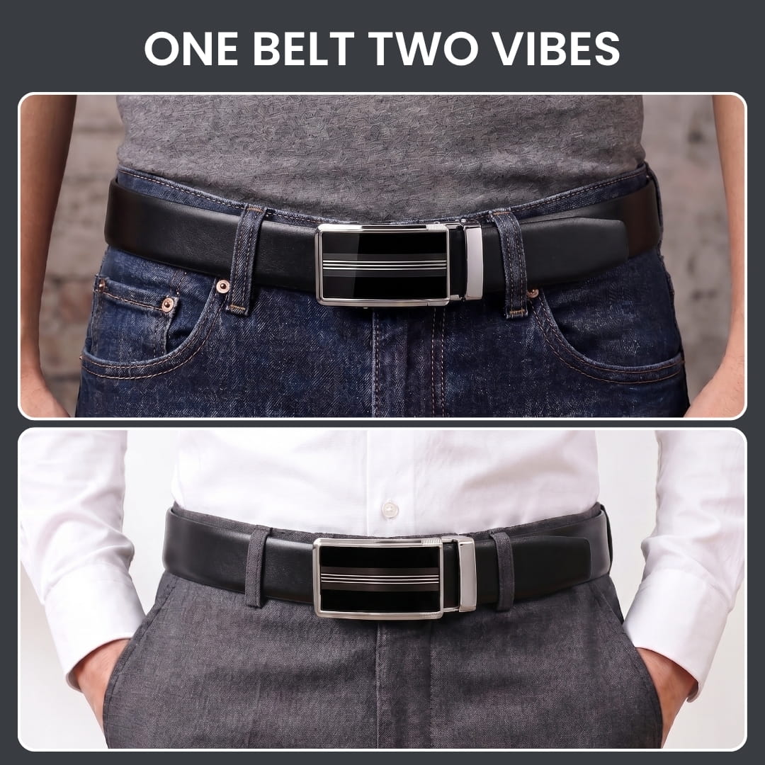 THE MEN THING Leather Belts Mens Genuine Leather Belt | 2 in 1 Reversible (Black & Brown) (1 Pc.) - VELARO - TREVION