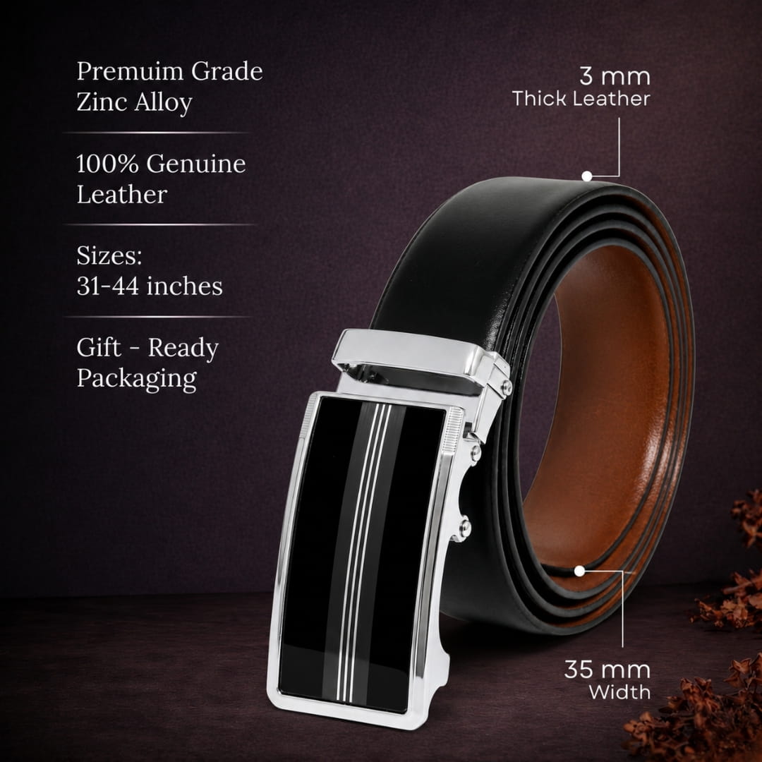 THE MEN THING Leather Belts Mens Genuine Leather Belt | 2 in 1 Reversible (Black & Brown) (1 Pc.) - VELARO - TREVION