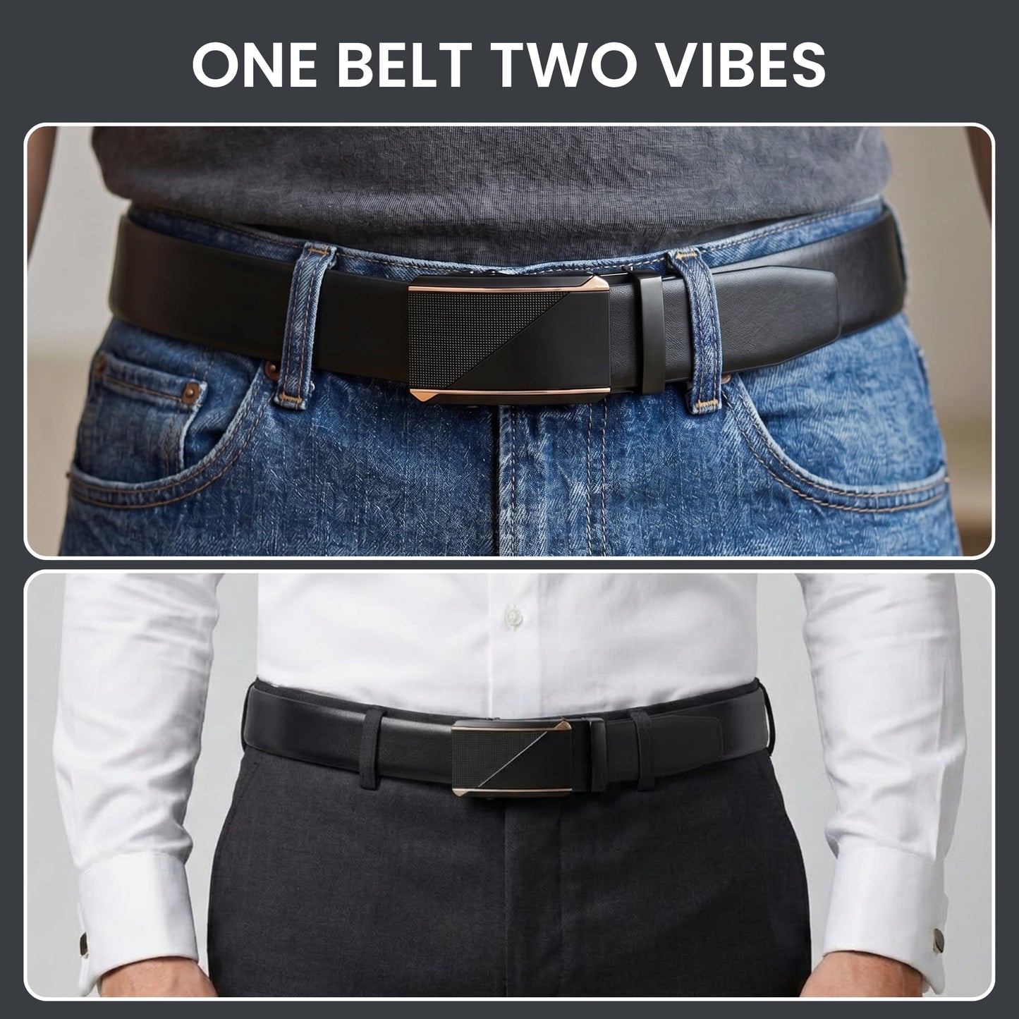 THE MEN THING Leather Belts Mens Genuine Leather Belt | 2 in 1 Reversible (Black & Brown) (1 Pc.) - VELARO -TRION