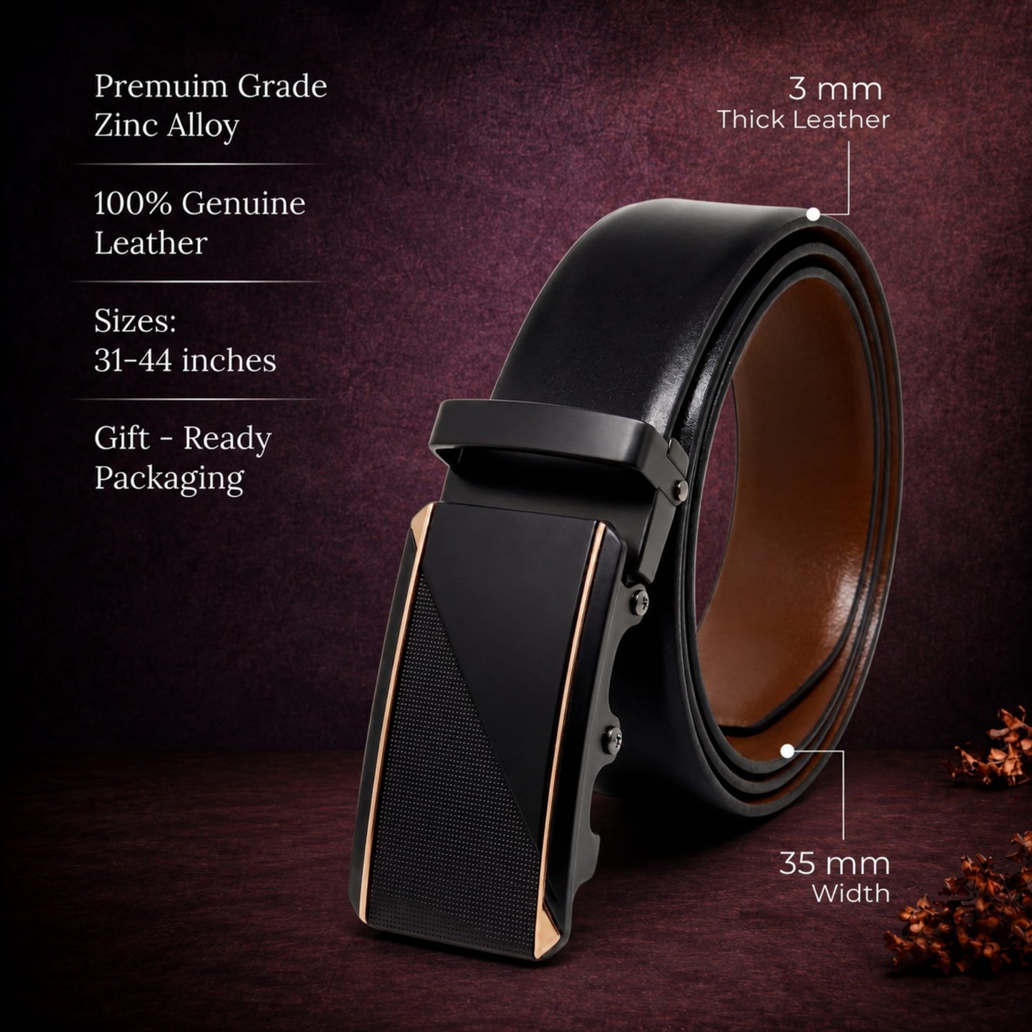 THE MEN THING Leather Belts Mens Genuine Leather Belt | 2 in 1 Reversible (Black & Brown) (1 Pc.) - VELARO -TRION