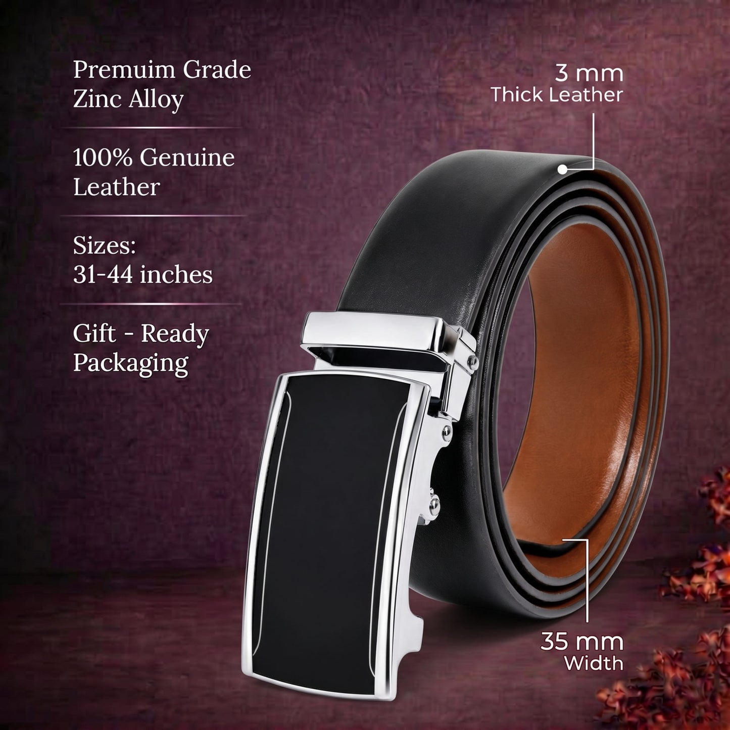 THE MEN THING Leather Belts Mens Genuine Leather Belt | 2 in 1 Reversible (Black & Brown) (1 Pc.) - VELARO - VELMIR