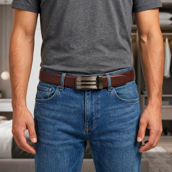 Mens Genuine Leather Belt | 2 in 1 Reversible (Brown & Black) (1 Pc.) - LIZARD TEXTURE