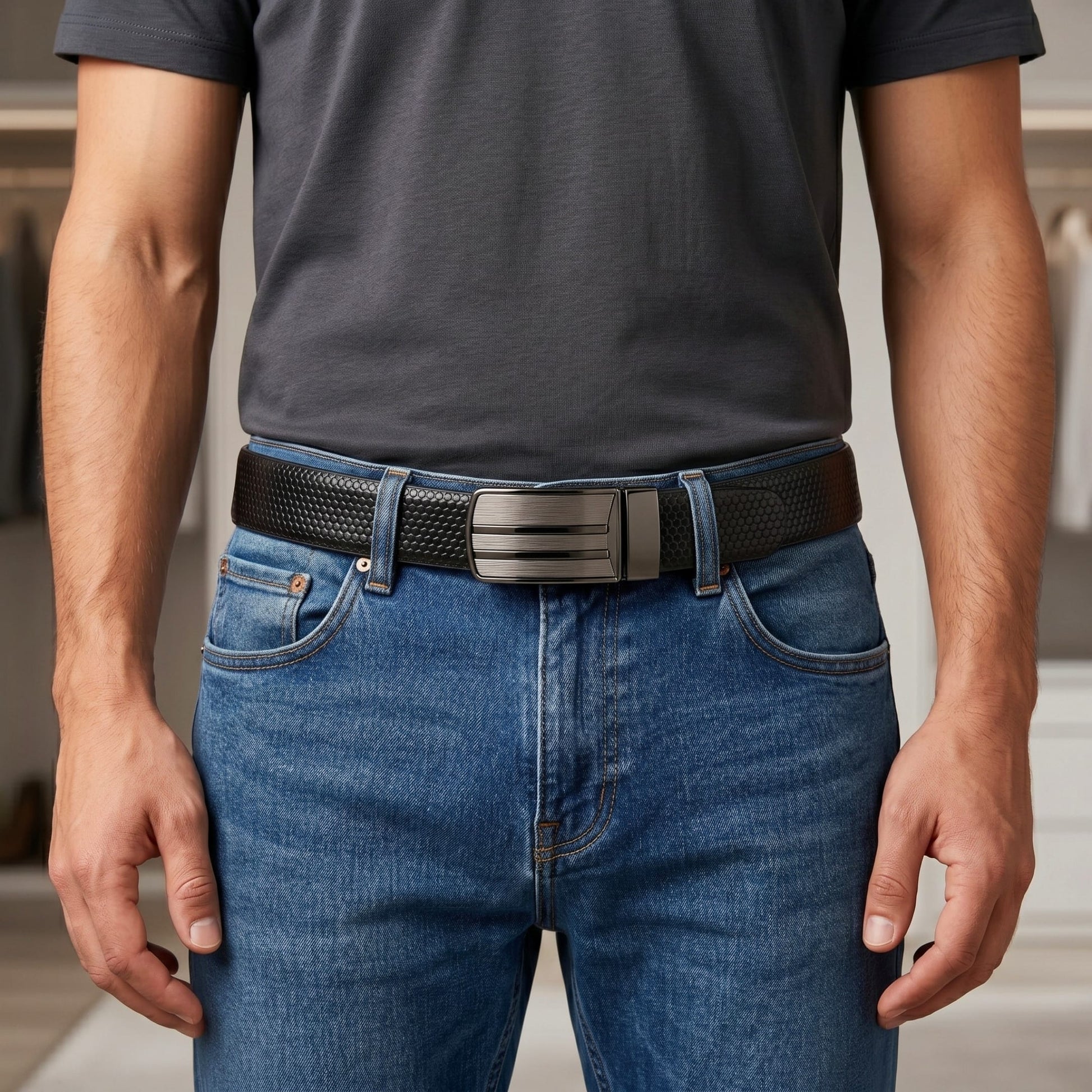 THE MEN THING Leather Belts Mens Genuine Leather Belt | 2 in 1 Reversible (Brown & Black) (1 Pc.) - LIZARD TEXTURE