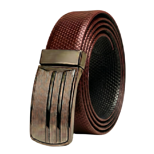 Mens Genuine Leather Belt | 2 in 1 Reversible (Brown & Black) (1 Pc.) - LIZARD TEXTURE