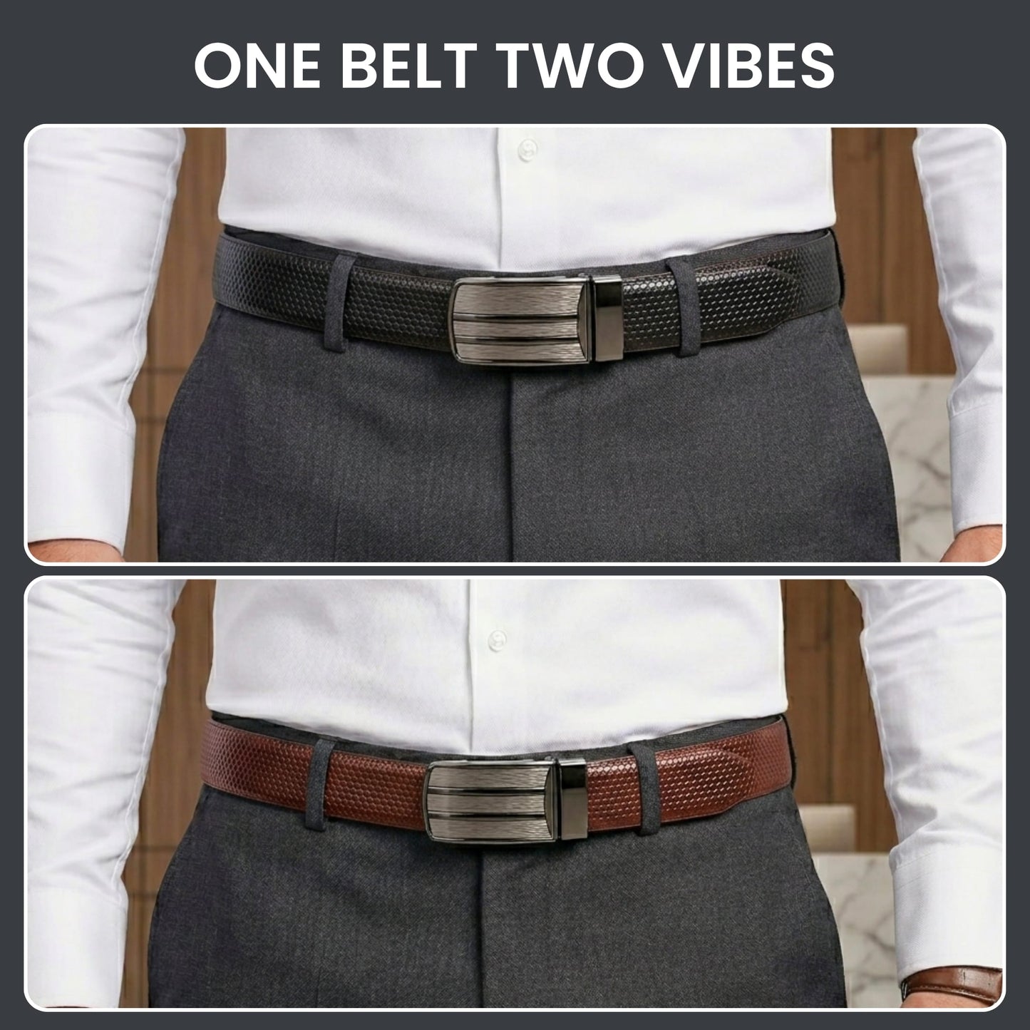 THE MEN THING Leather Belts Mens Genuine Leather Belt | 2 in 1 Reversible (Brown & Black) (1 Pc.) - LIZARD TEXTURE