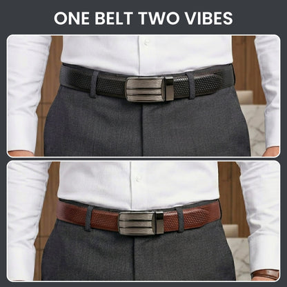 THE MEN THING Leather Belts Mens Genuine Leather Belt | 2 in 1 Reversible (Brown & Black) (1 Pc.) - LIZARD TEXTURE