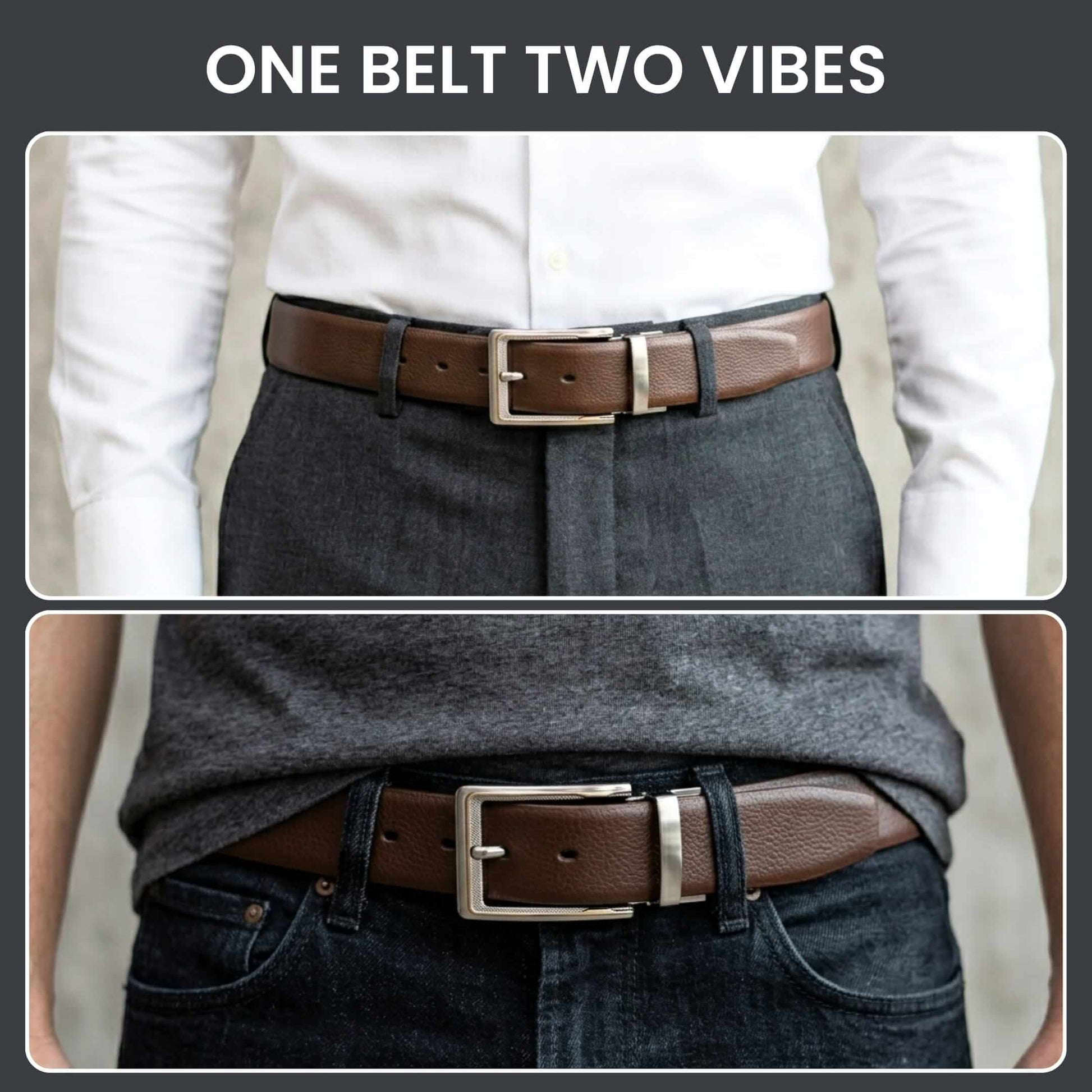 Mens 100% Genuine Leather Belt - LUXORIC Pebble-Grain, AXIOM Polished Pin Buckle (Brown & Black Reversible) — Leather Belts for Men | THE MEN THING