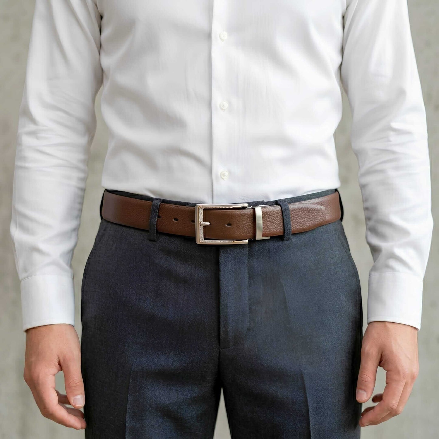 Mens 100% Genuine Leather Belt - LUXORIC Pebble-Grain, AXIOM Polished Pin Buckle (Brown & Black Reversible) — Leather Belts for Men | THE MEN THING