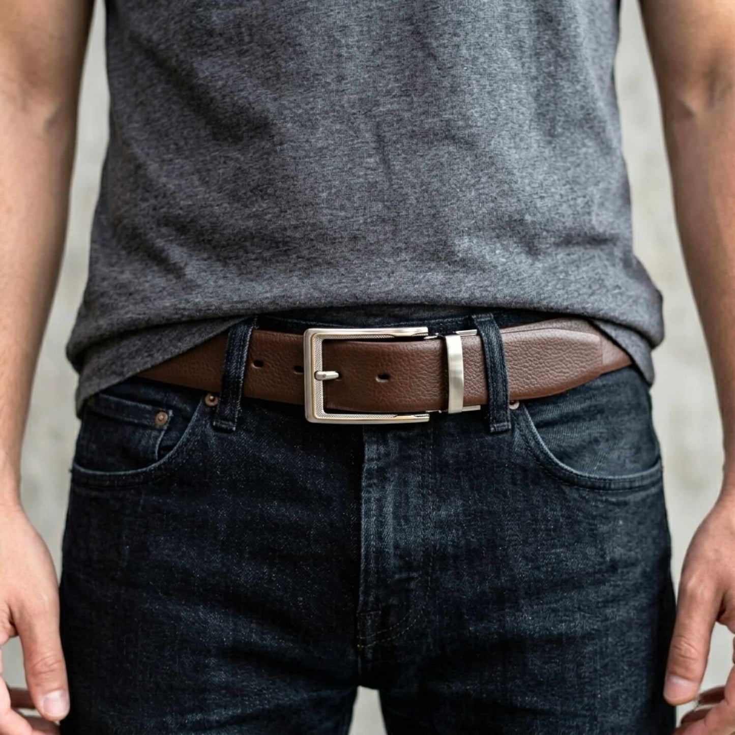 Mens 100% Genuine Leather Belt - LUXORIC Pebble-Grain, AXIOM Polished Pin Buckle (Brown & Black Reversible) — Leather Belts for Men | THE MEN THING