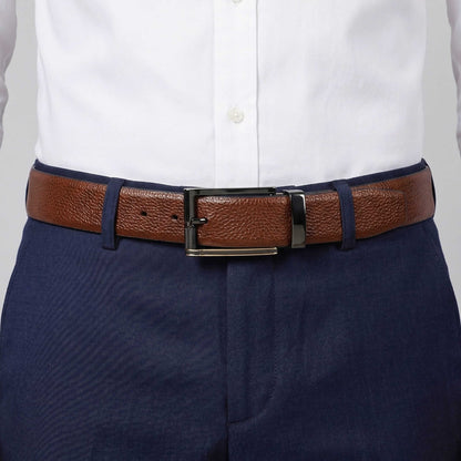 Mens 100% Genuine Leather Belt - LUXORIC Pebble-Grain, TORIX Brushed Bronze Pin Buckle (Brown & Black Reversible) — Leather Belts for Men | THE MEN THING