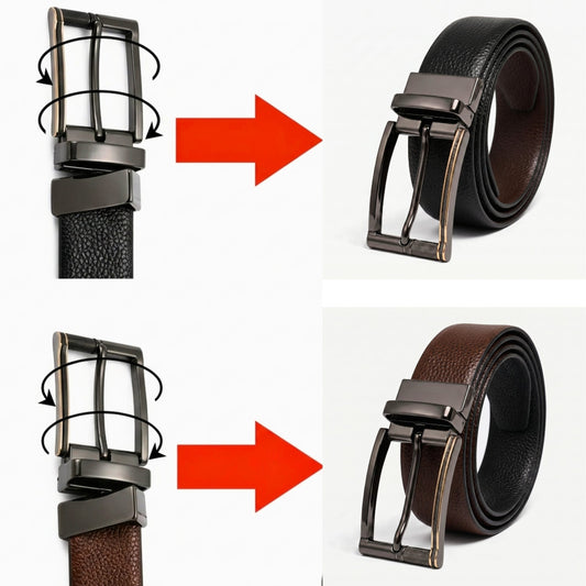 THE MEN THING Leather Belts Mens Genuine Leather Belt | 2 in 1 Reversible (Brown & Black) (1 Pc.) - LUXORIC