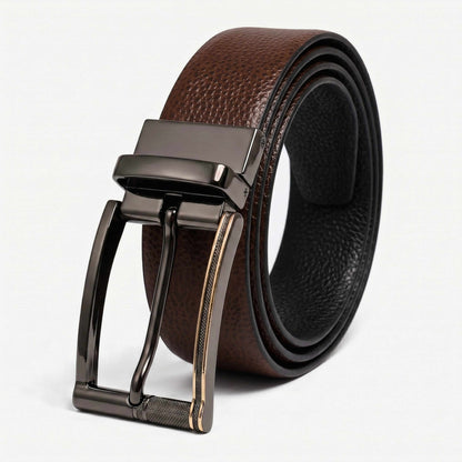 Mens 100% Genuine Leather Belt - LUXORIC Pebble-Grain, TORIX Brushed Bronze Pin Buckle (Brown & Black Reversible) — Leather Belts for Men | THE MEN THING