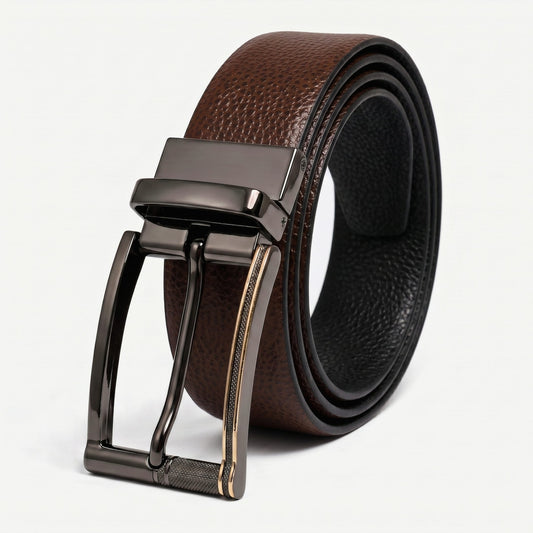 THE MEN THING Leather Belts Mens Genuine Leather Belt | 2 in 1 Reversible (Brown & Black) (1 Pc.) - LUXORIC