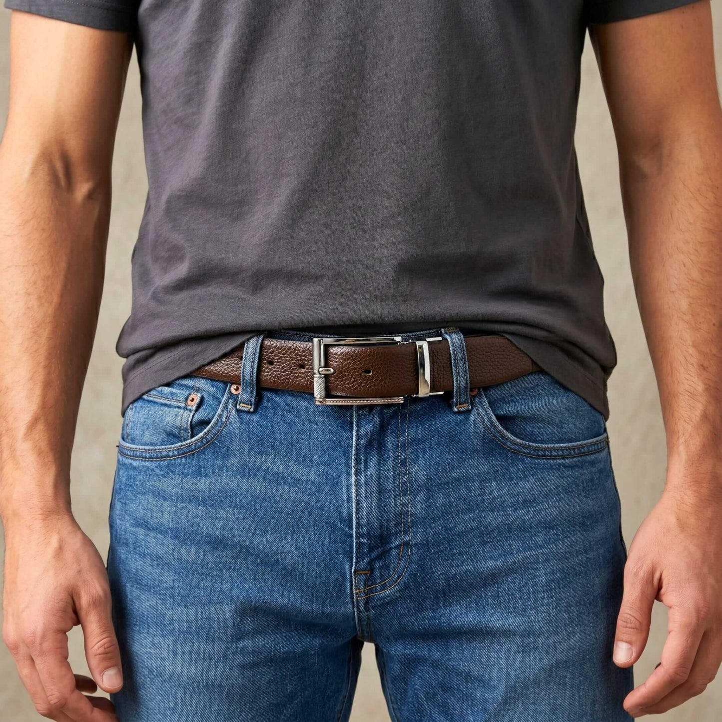 Mens 100% Genuine Leather Belt - LUXORIC Pebble-Grain, DYNARO Mirror Chrome Pin Buckle (Brown & Black Reversible) — Leather Belts for Men | THE MEN THING