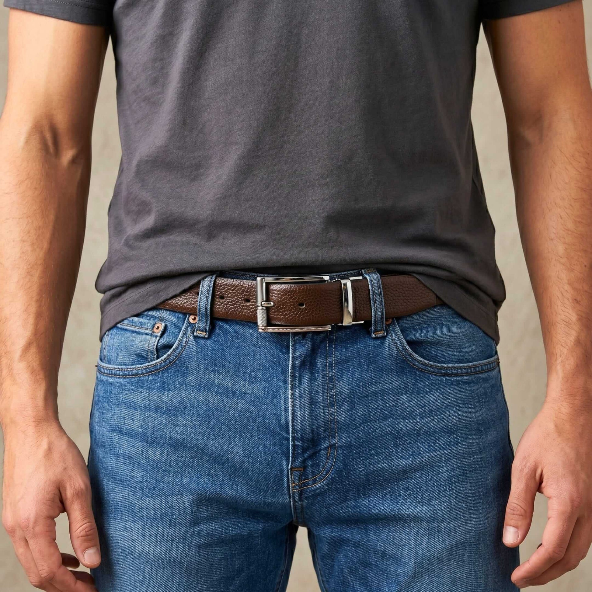 Mens 100% Genuine Leather Belt - LUXORIC Pebble-Grain, DYNARO Mirror Chrome Pin Buckle (Brown & Black Reversible) — Leather Belts for Men | THE MEN THING