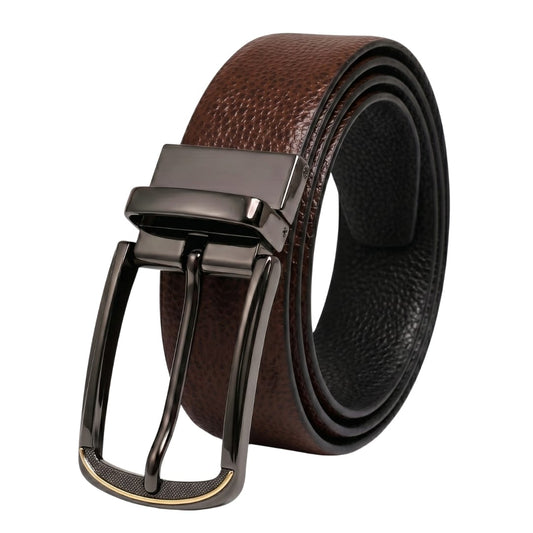 THE MEN THING Leather Belts Mens Genuine Leather Belt | 2 in 1 Reversible (Brown & Black) (1 Pc.) - LUXORIC