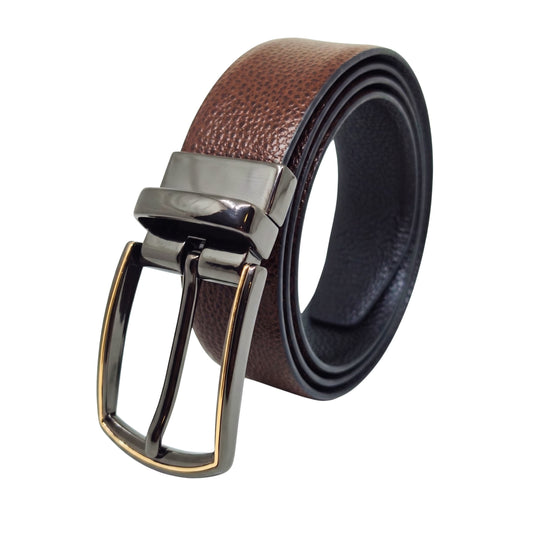 THE MEN THING Leather Belts Mens Genuine Leather Belt | 2 in 1 Reversible (Brown & Black) (1 Pc.) - LUXORIC