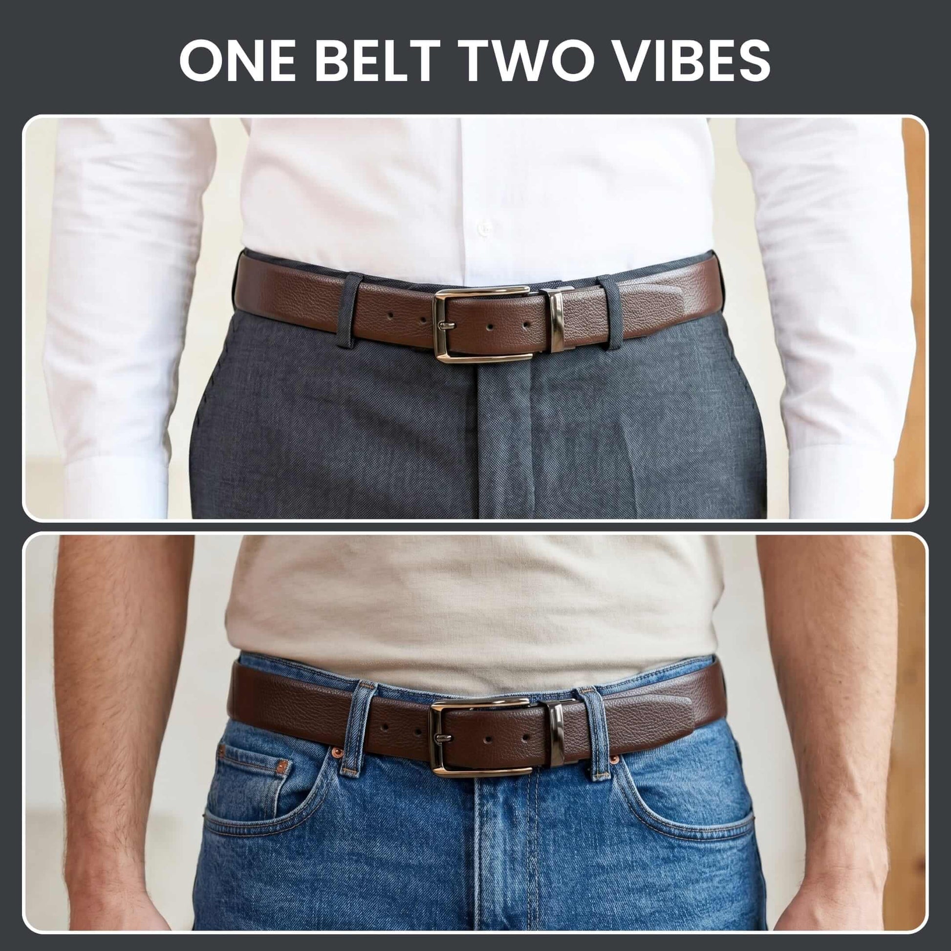 Mens 100% Genuine Leather Belt - LUXORIC Pebble-Grain, TORVIK Gold-Border Gunmetal Pin Buckle (Brown & Black Reversible) — Leather Belts for Men | THE MEN THING