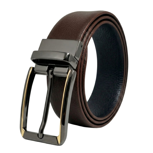 THE MEN THING Leather Belts Mens Genuine Leather Belt | 2 in 1 Reversible (Brown & Black) (1 Pc.) - LUXORIC