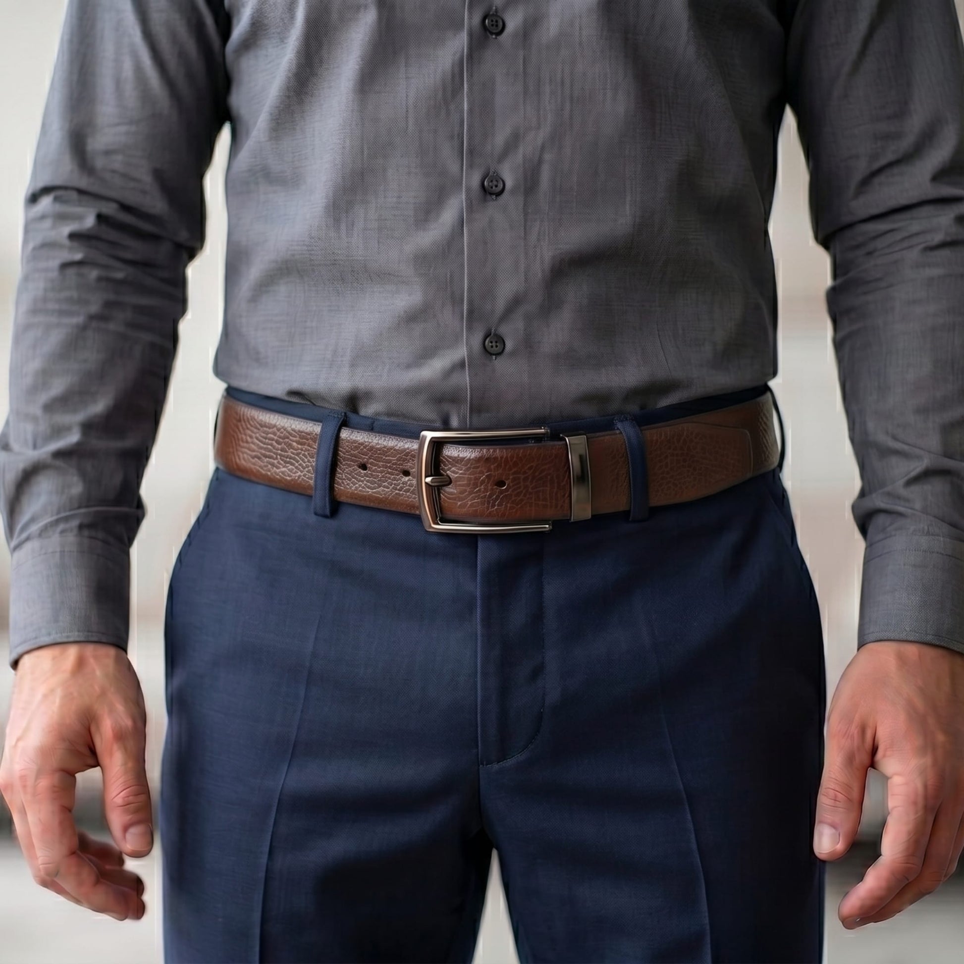 THE MEN THING Leather Belts Mens Genuine Leather Belt | 2 in 1 Reversible (Brown & Black) (1 Pc.) - LUXORIC